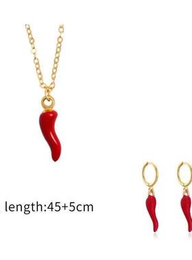 Filled Red Enamel Cute Chili Pendant Drop Earrings for Women