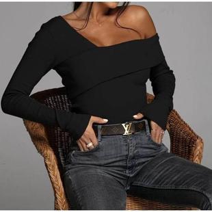 necked cross solid color shirt Women& 39;s