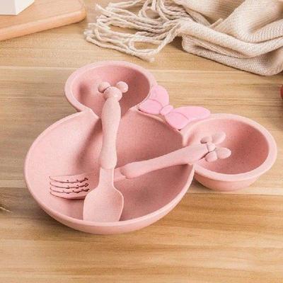 3pcs Wheat Straw Baby Cartoon Tableware Set Children