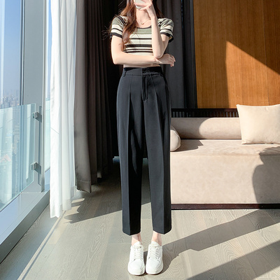 黑色西装裤女春秋高腰显瘦小脚烟管裤2023年新款小个子休闲直筒裤