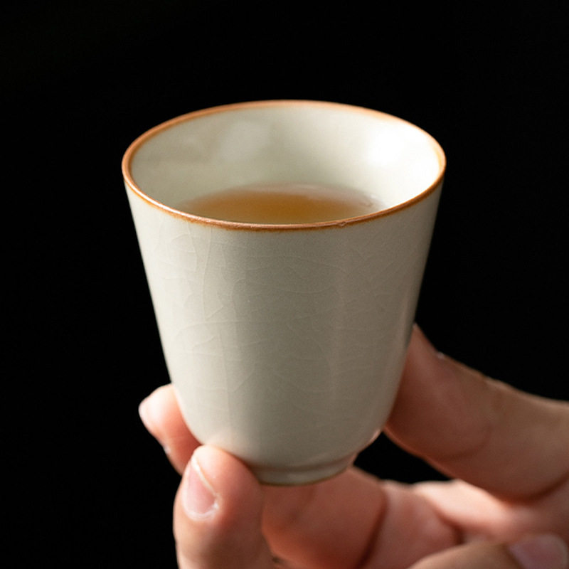 米黄汝窑主人杯单个茶碗个人小茶杯子开片可养小号家用品茗杯