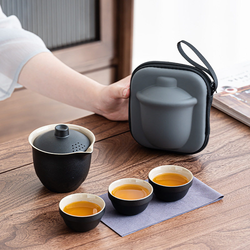 商务礼品旅行茶具快客杯一壶三杯便携式盖碗小套户外高档功夫套装