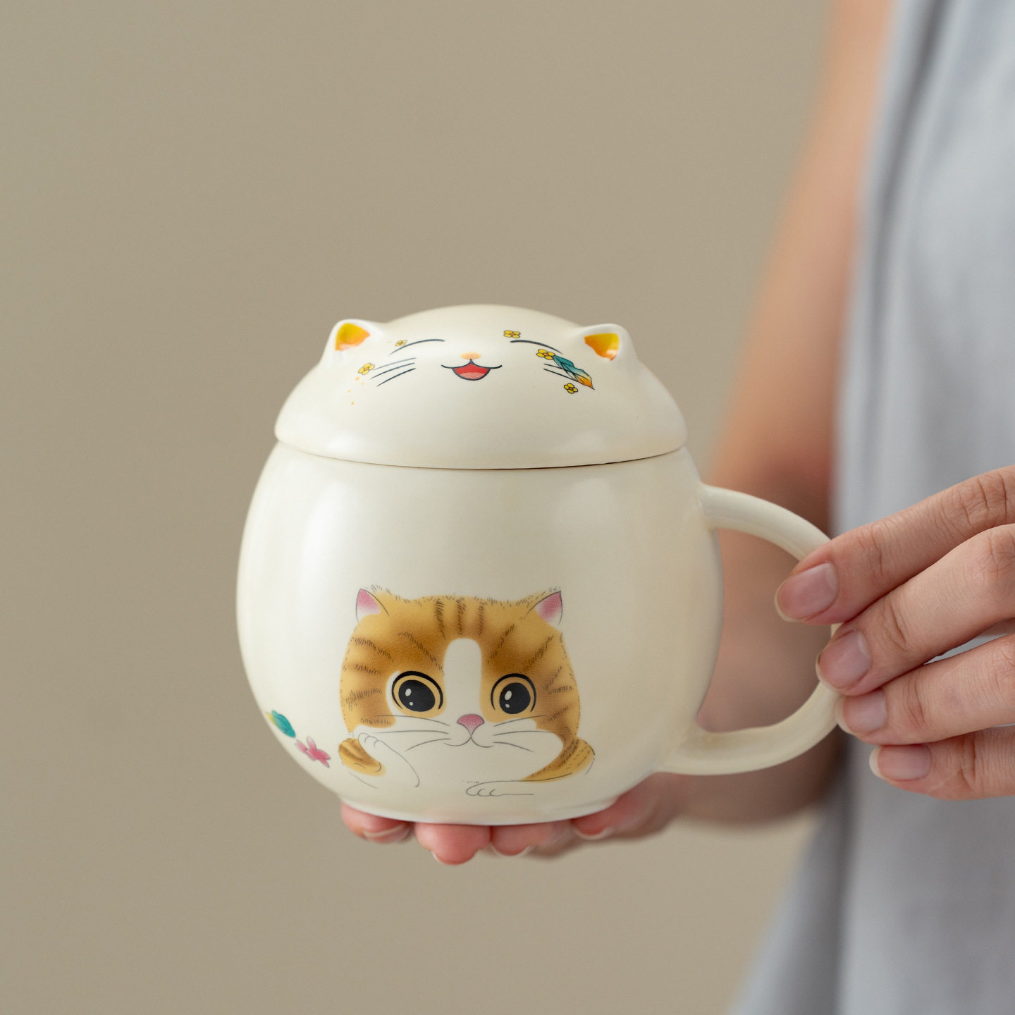 猫咪陶瓷马克杯礼盒装带盖办公室水杯咖啡杯牛奶早餐杯送女生礼品