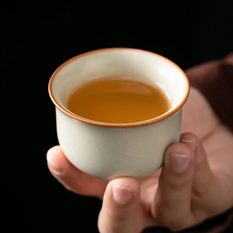 米黄汝窑家用主人杯陶瓷小茶杯子单杯个人茶具品茗杯单个茶碗