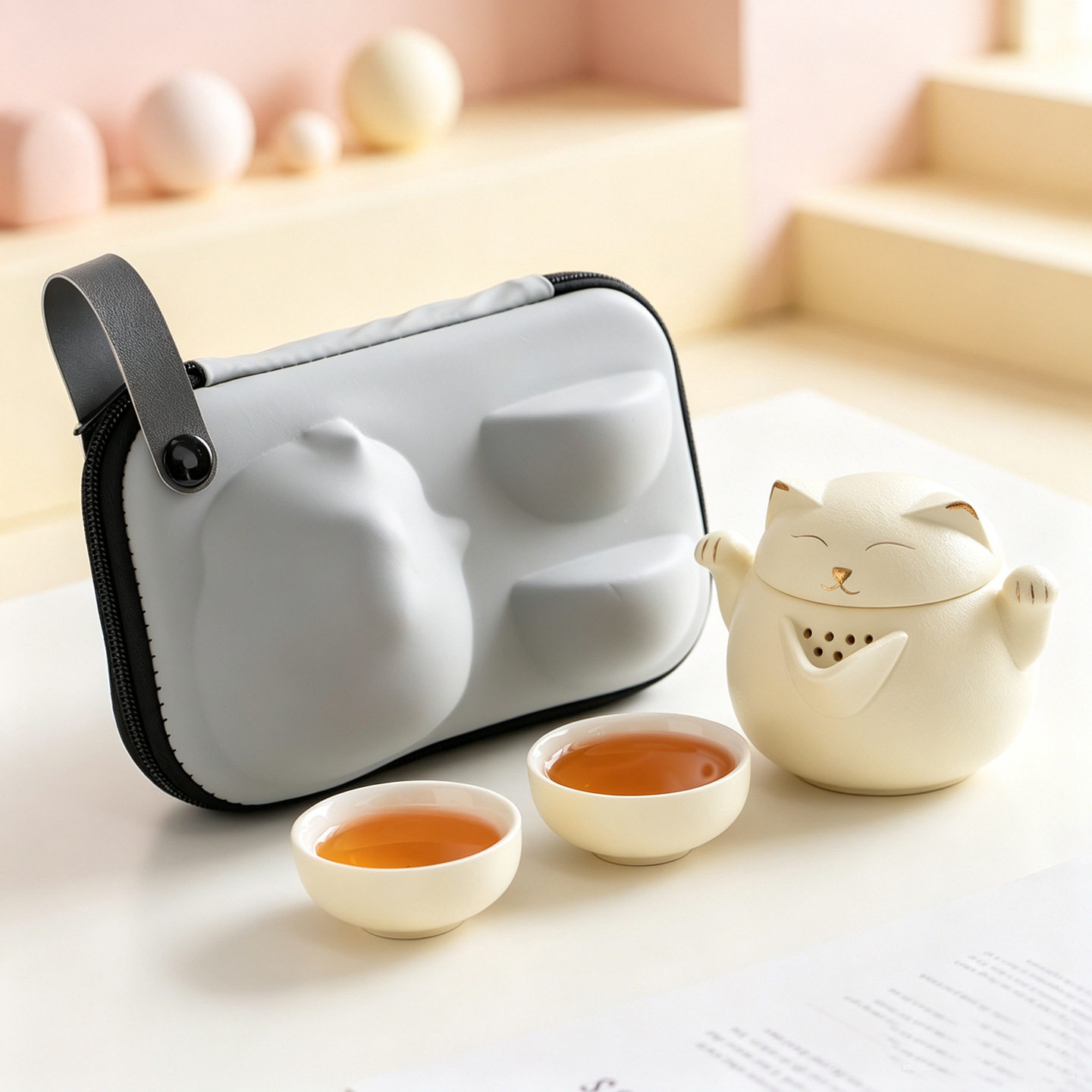 招财猫旅行茶具套装便携快客杯一壶二杯家用户外车载商务伴手礼品