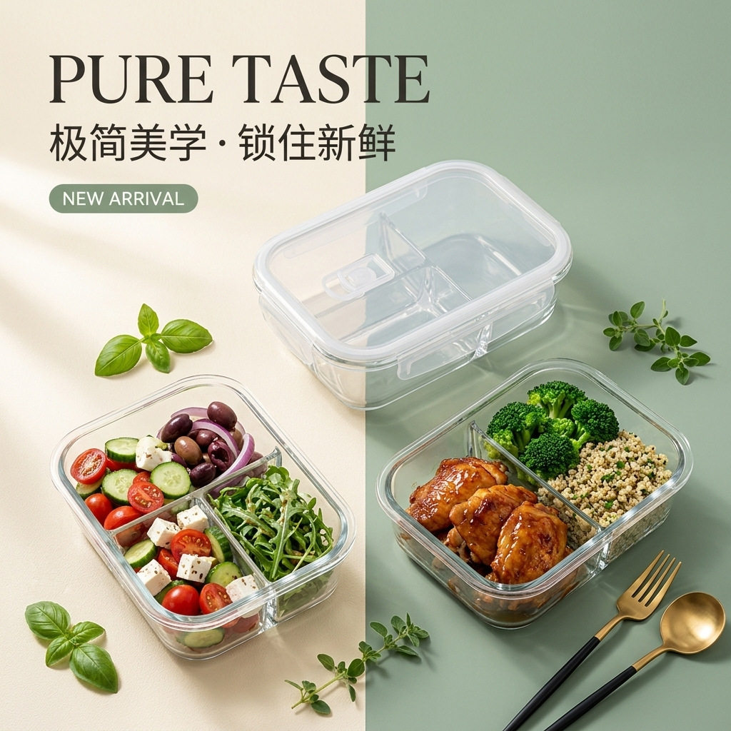 高硼硅玻璃饭盒微波炉加热带饭餐盒上班族碗分隔便当盒保鲜盒