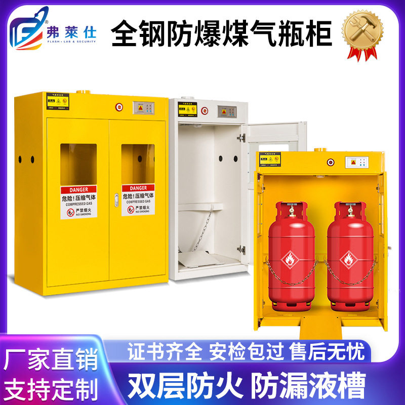 定制全钢煤气瓶储存柜实验室智能报警钢瓶乙炔氧气双瓶全钢煤气柜图片