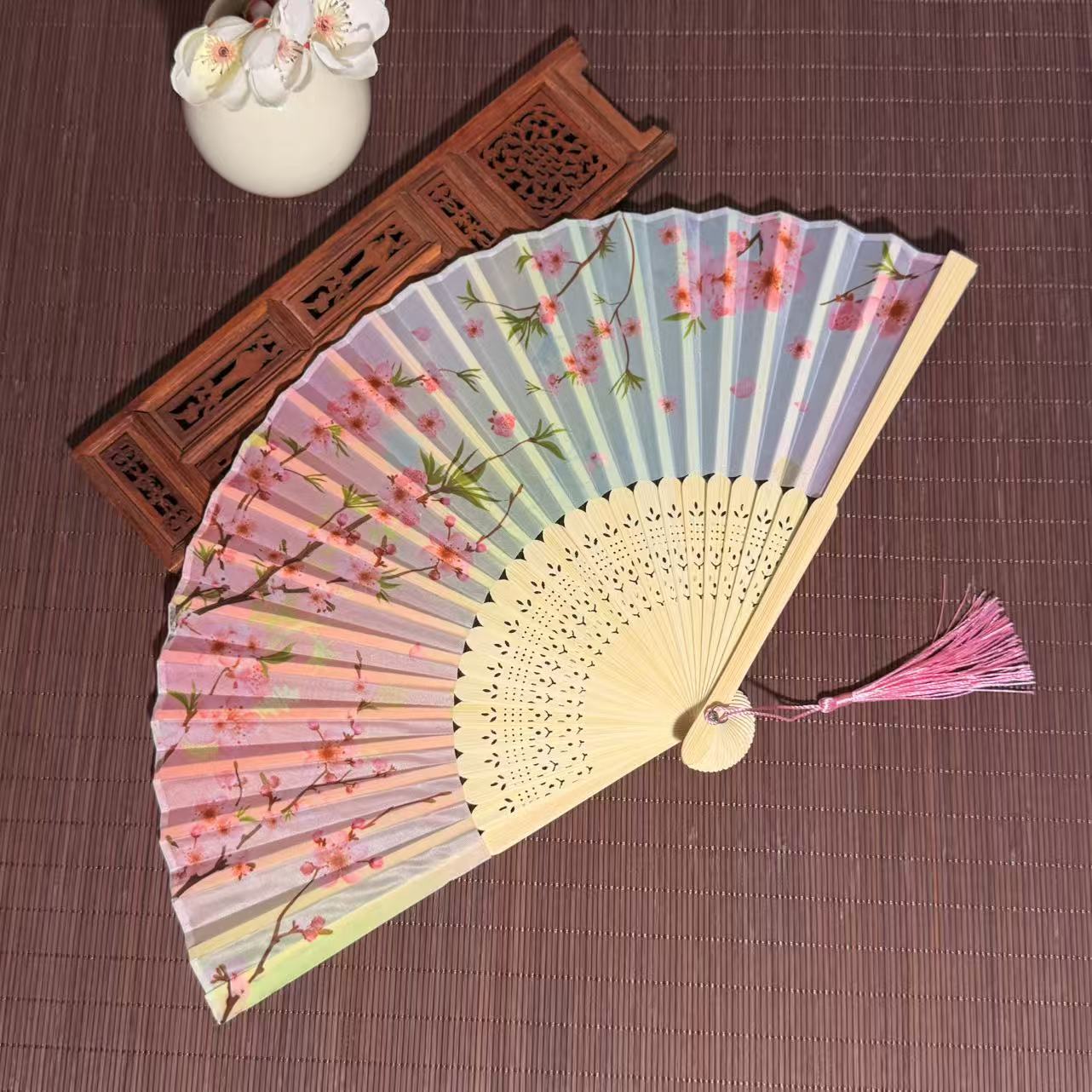 古风樱花流苏折扇女夏季便携