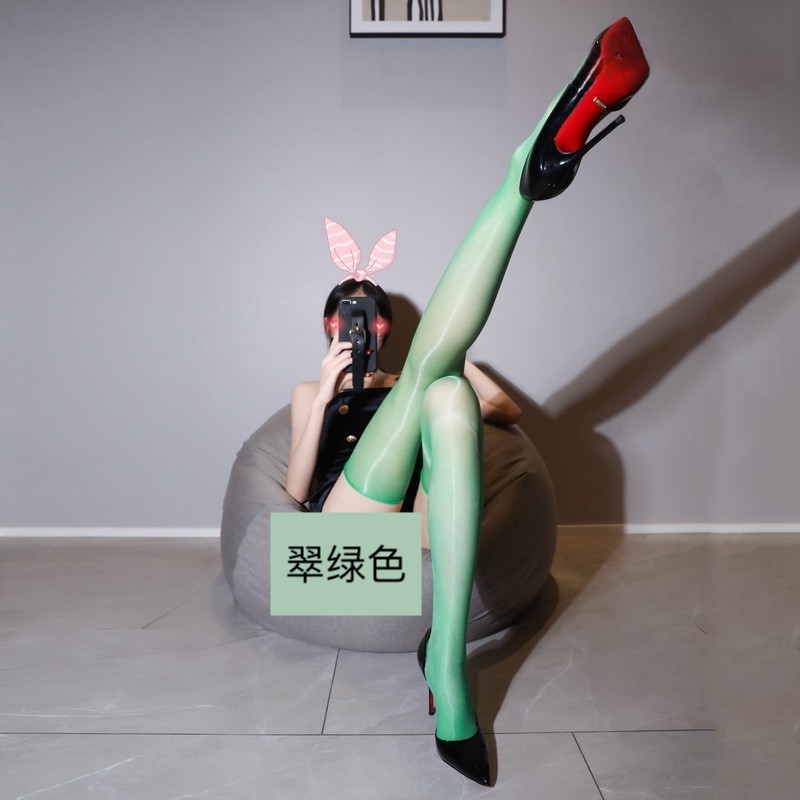 油亮无边长筒丝袜女士性感超薄过膝黑丝纯欲油光高筒大腿袜糖果色