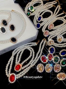 欧美镶钻珍珠锁骨choker椭圆形