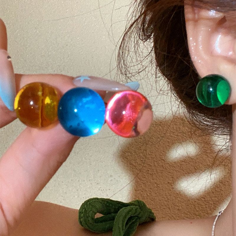 批发耳环女缤果独特耳钉漂亮圆球夏天多巴胺甜美风时尚耳饰彩色~