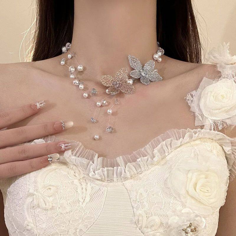 颈链花仙子多层仙女水晶珍珠项链