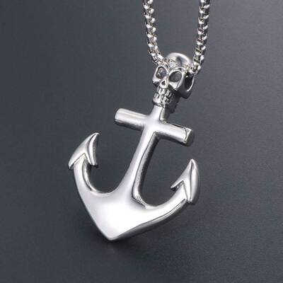 极速Skulcl ship anchor Necklace Pendant men cool Navy wind m