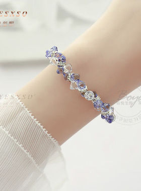 极速BOYESXSO紫水晶手錬女薰衣草F水晶手串闺蜜首饰送礼浪漫紫色-
