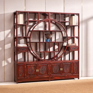 极速黑酸枝红木博古架中式客厅古董架阔叶L黄檀隔断多宝阁红木家