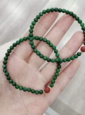 干青搭配朱砂女款单圈女款手链 4Cmm左右小颗粒干青手串 墨绿色手
