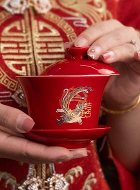 极速敬茶杯子喜碗结l婚改礼陪事红色口盖碗茶具对碗doJQN24q筷套