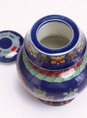极速陶瓷a藏式八吉祥彩绘宝瓶装财神宝瓶供奉佛前家用摆件陶瓷财