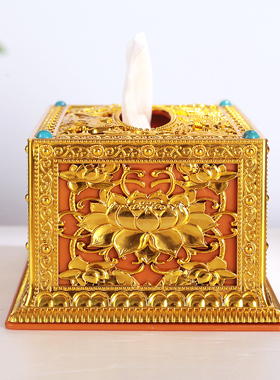 极速藏式八吉祥纸巾盒树脂藏族用品家居用品龙P凤抽纸盒客厅餐巾