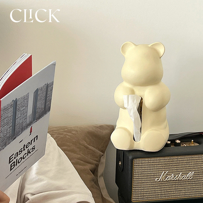 新品Click奶糖熊抽纸盒摆件z陶瓷纸巾抽收纳抱抱熊奶油风家居博主