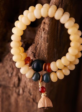 新品新品推荐天然奶油黄s玉化菩提根手串女款佛珠莲蓬菩提算盘珠