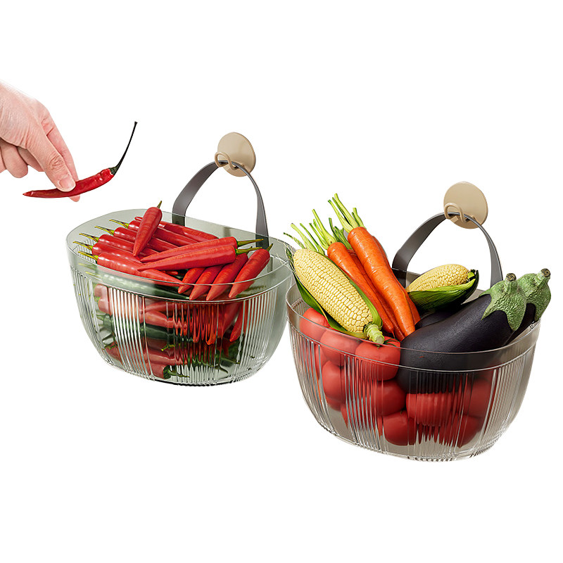 新品食物收纳盒壁挂置物篮收纳筐架厨房整K理盒食品透明塑料盒挂