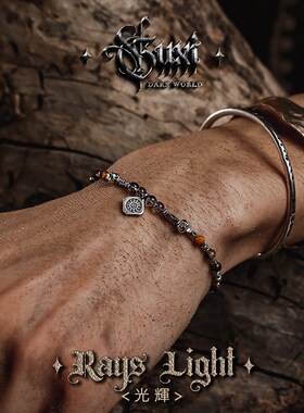 新品GUXI【光辉】小众虎眼石手链男复古黑发晶手串V珠子水晶情人