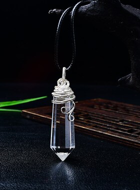 新品巴西天然白水晶原石吊坠绕线12棱柱男女款饰品配Y饰节日礼物