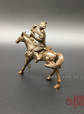 极速仿古包浆f实心纯铜马上封侯摆件令牌猴子骑马小铜件铜马千里