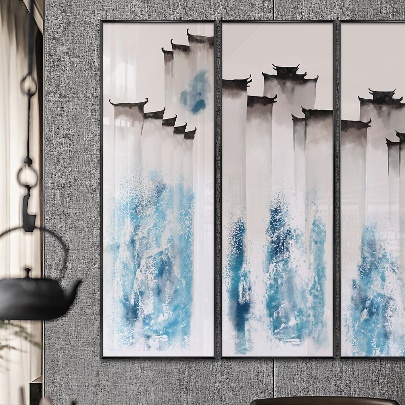 新品新中式沙发背景墙面装饰画徽派建G筑玄关走廊挂画民宿酒店宾