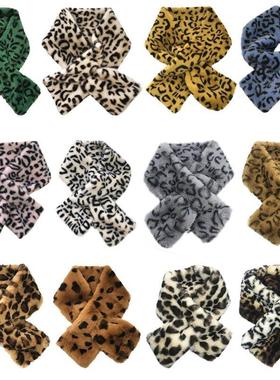 极速Women Winter Fake Faux Fyur Leopard Print Scarf Wrap Col