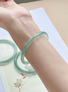 极速竹翠 天然冰翠油青玛瑙美人条手镯 叮当O镯女士清新雅致玉石