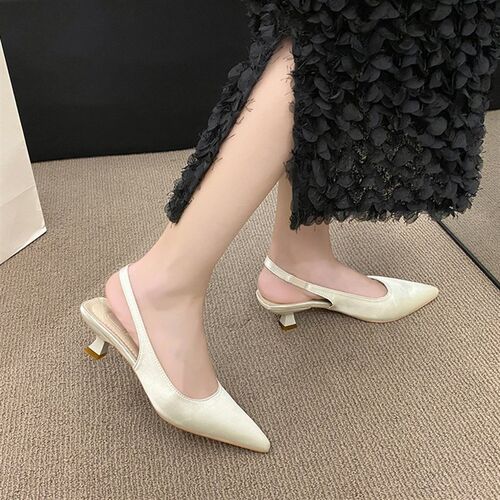 新品包头凉鞋女2026新款夏夏季法式F气质高跟鞋尖头细跟紫色玛丽
