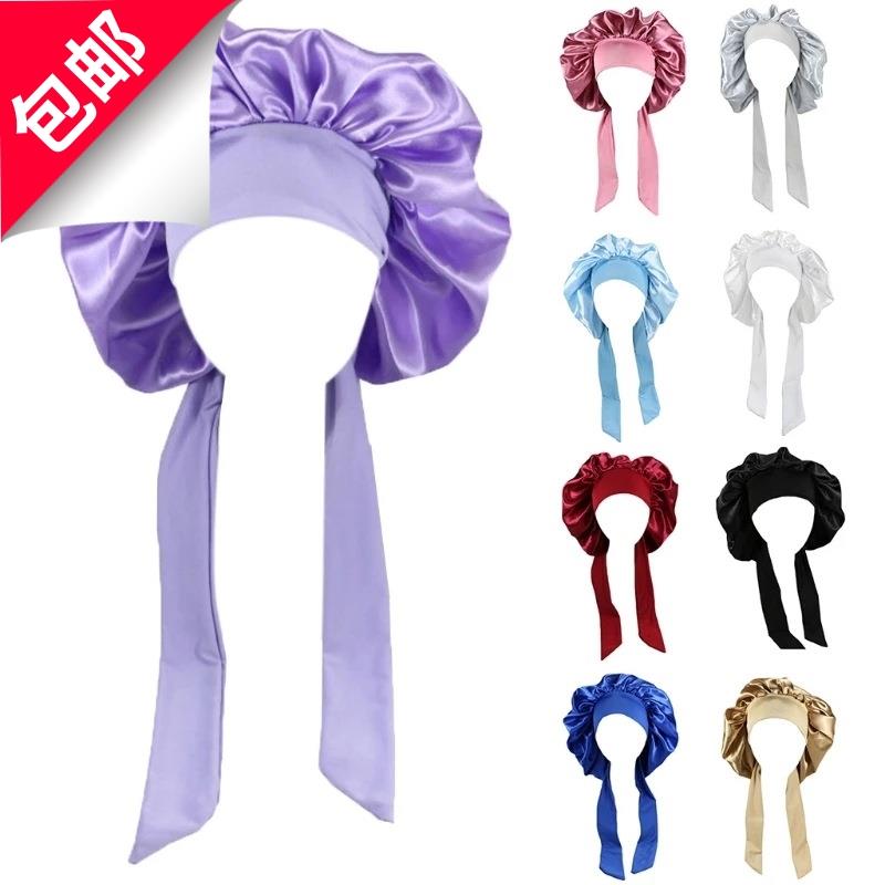 Women Satin Solid Sleeping Hat Night Sleep Cap Hair 睡帽家居