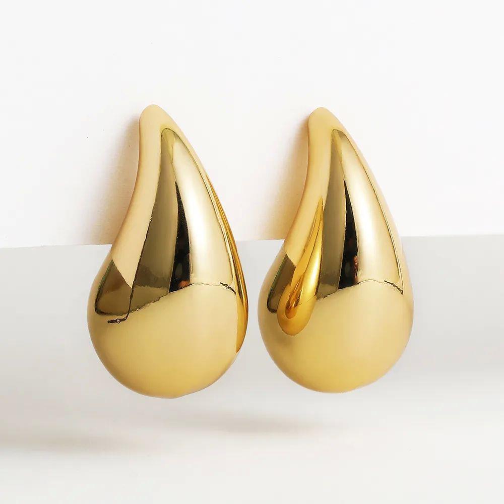 Vintage Gold Plated Chunky Dome Drop Earrings for Women Glos