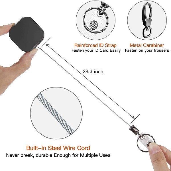 Heavy Duty Metal Retractable Carabiner Keychain Belt Badge