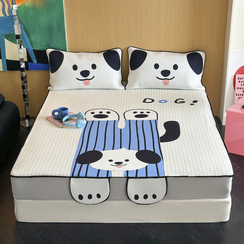卡通小狗冰丝凉席三件套夏季空调软席子可折叠防滑床笠款SleepNow