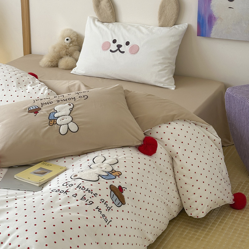 多巴胺卡通波点刺绣水洗棉四件套
