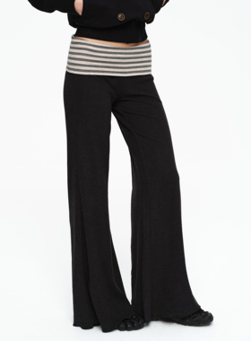 oinimi 软墨黑垂感阔腿裤 翻折高低腰高弹力显瘦拖地裤