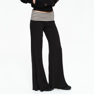 翻折高低腰高弹力显瘦拖地裤 oinimi 软墨黑垂感阔腿裤