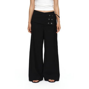 黑色宽松休闲拉垮裤 纽扣直筒西裤 可拆卸裙片 一片式 oinimi