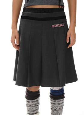 oinimi 双层腰头灰色西装百褶裙 美式校园半身制服半裙