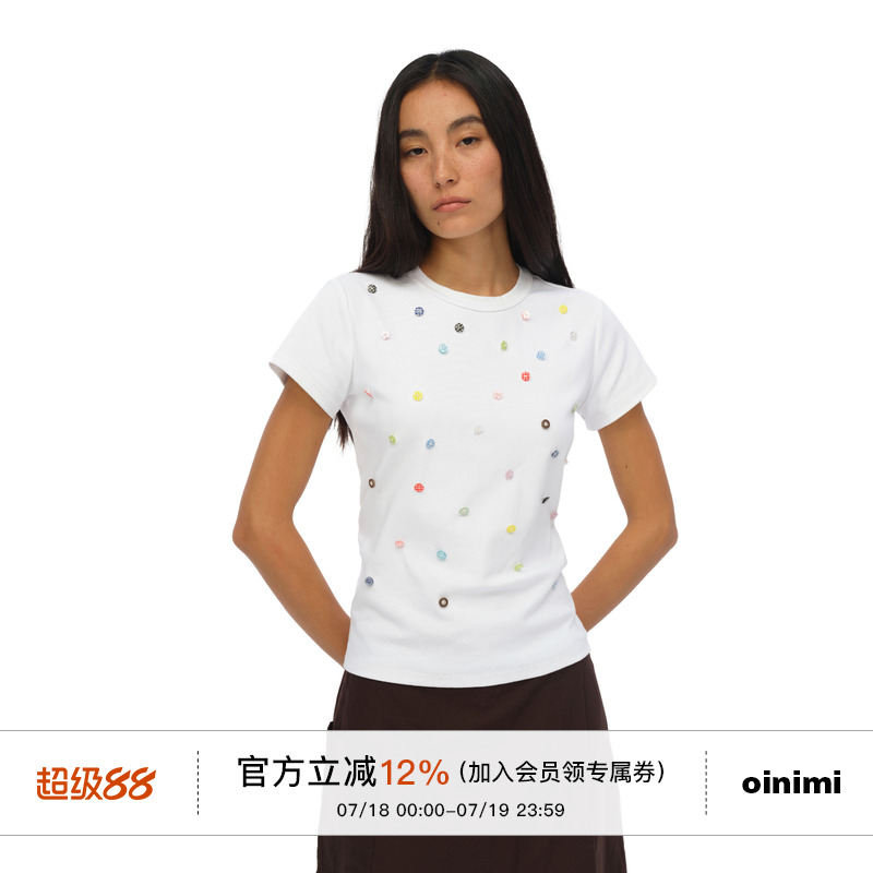 趣味纽扣T恤衫短袖上衣