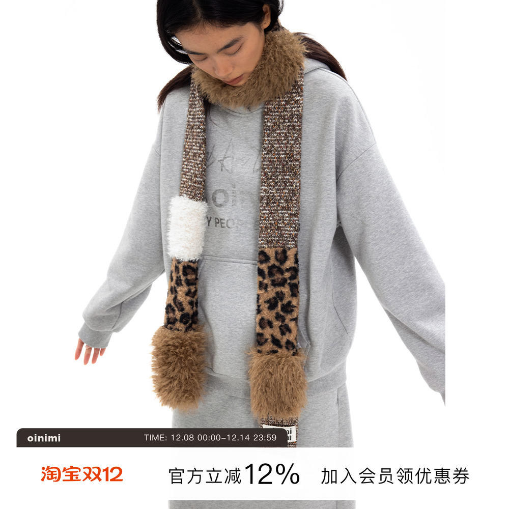 冬季保暖豹纹长围巾拼接休闲