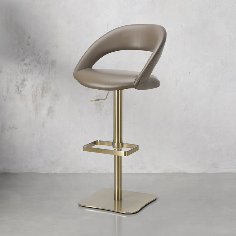 进口牛皮吧台椅真皮轻奢岛台椅意式高级感吧椅酒吧前台升降高凳子