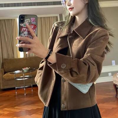 咖色鹿皮绒外套女短款202