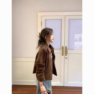 咖色鹿皮绒外套女短款202