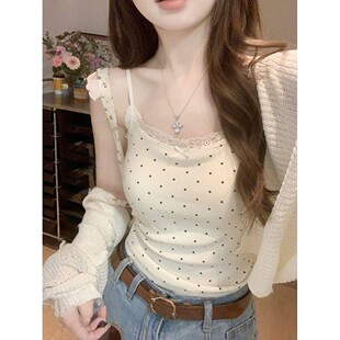 波点蕾丝拼接吊带背心女夏季纯欲bm风内搭外穿美背修身百搭上衣潮