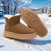 加绒加厚防滑软底保暖面包棉鞋 厚底雪地靴女2026新款 皮毛一体冬季