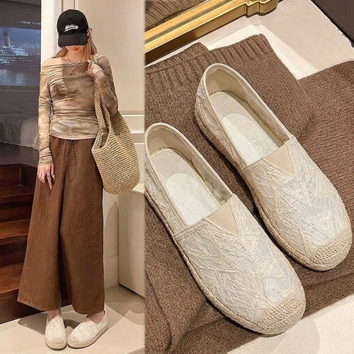 蕾丝网休闲单鞋女渔夫鞋妈妈鞋